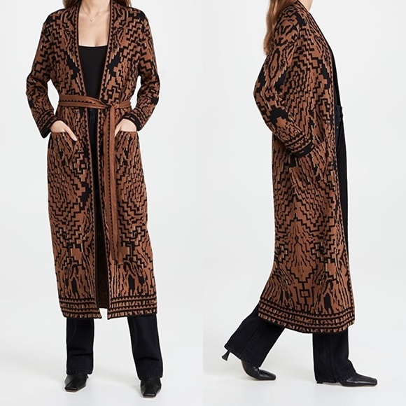 Hayley Menzies Cotton Jacquard Duster Aztec Tiger Brown - Picture 1 of 6